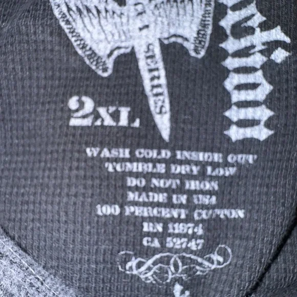 Affliction Cut Series Thermal Mens 2XL Big Skull Goth Grunge Distressed Made USA - Picture 8 of 8